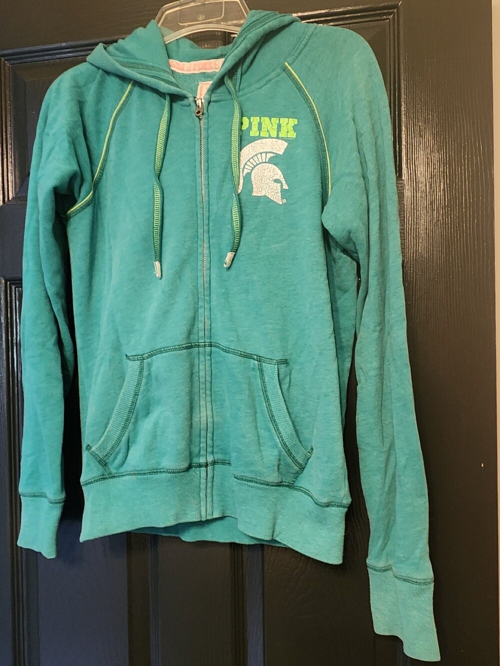 PINK Victoria's Secret Green Michigan State Spartan Zip-Up Hoodie